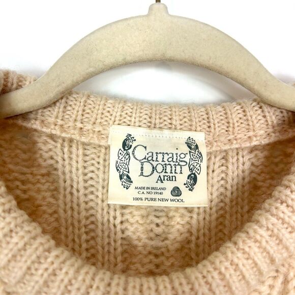 Carraig Donn Aran Sweater Womens XL Cream Cable Knit Pullover 100% Pure New Wool - Picture 5 of 12